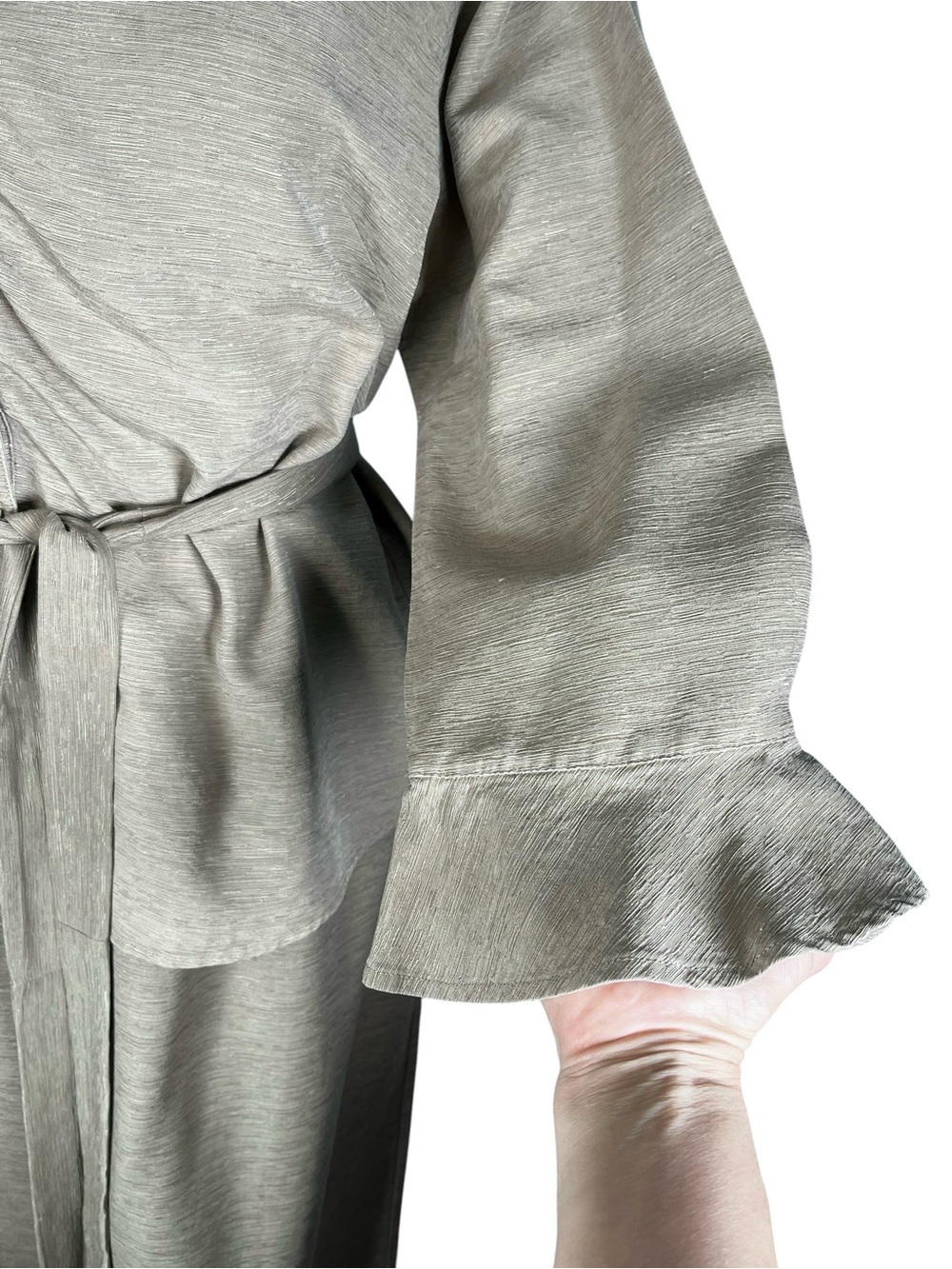 Vintage Silk Skirt Suit Women's Brown Beige Button-Front Set Ruched Safari Large - Picture 4 of 11